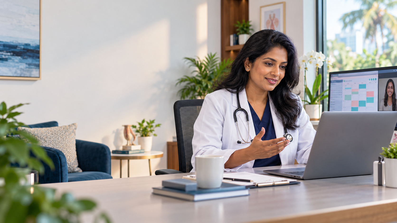 Sri Lankan practitioner conducting a professional online consultation